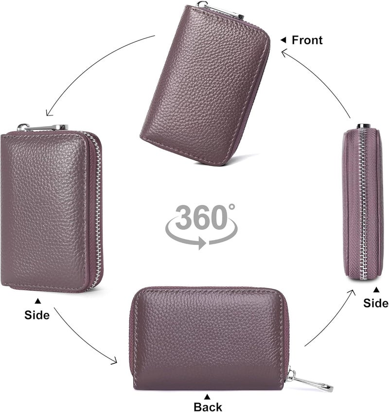 FEITH&FELLY Genuine Leather Credit Card Holder RFID Small Zipper Card Case Wallet for Women & Men - Image 4
